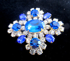 Gorgeous Czech Vintage Rhinestone Glass Button Stunning  Royal Blue & Crystal picture