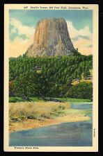 Devil's Tower Sundance Wyoming Postcard c1937 linen Curt Teich Water picture