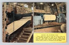 Interior of Lumber Mill Making Douglas Fir Plywood, Vintage Linen c1950 Postcard picture