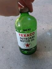 Vintage 1950's Texaco OUTBOARD MOTOR OIL SAE 40 Green Glass Bottle w Cap  picture