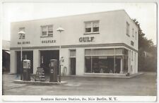 1935 New Berlin, New York - REAL PHOTO Roadside GULF Gas Station, Old Postcard picture
