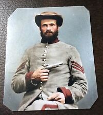 Civil War Military Soldier With hand Gun colored tintype C009RP picture