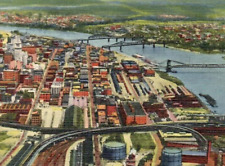 Vintage Linen Postcard Aerial View of Cincinnati River City Buildings Ohio OH picture