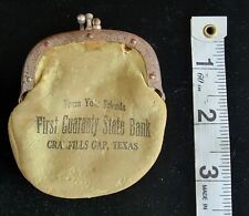 Antique 1910s Bank Advertising Double Coin Purse ☆ CRANFILLS GAP Texas ☆ Leather picture