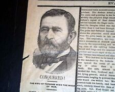 General & President ULYSSES S. GRANT Death w/ Portrait PRINT 1885 old Newspaper picture