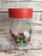 Vintage Carlton Glass 1L Canister Jar Strawberry Floral Design Red Twist-On Lid picture
