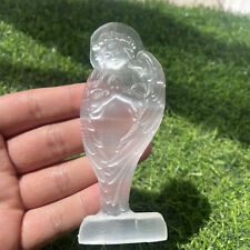 4.3'' Natural Selenite stone Angel Carved Quartz Crystal Decorate care 1pc picture