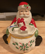 Lenox Holiday Christmas Santa Covered Candy Dish 5” EUC picture