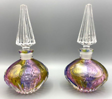 2 LG RAINBOW CUT GLASS CRYSTAL PERFUME SCENT BOTTLES BRILLIANT ABP STYLE VTG picture