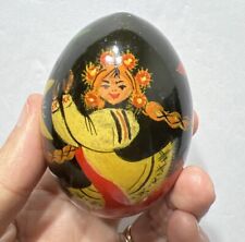 Vintage Russian Dancer Floral Black Lacquer Hand Painted Egg 3” Signed picture