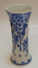 Vtg Delft Blue Small Vase Handpainted Netherlands 1960s White  picture
