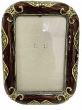 Art Nouveau Bronze Metal Picture Frame Iridescent Green Gem Stones 4x6in Photo picture
