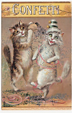Humorous Confetti Cats~Tuck Ser 6878~Unsigned M Boulanger~Vintage Comic Postcard picture