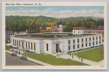 Linen~Air View New Post Office Charleston West Virginia~Vintage Postcard picture