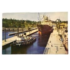 Seattle Washington WA Postcard Ship Passing Through Government Locks Color picture