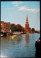 Amsterdam Holland postcard Montelbaanstoren Tour Boat Unposted picture