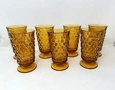 Vtg Indiana Glass Colony Whitehall Cubist Amber Glasses Tumblers 14oz Lot Of  7 picture