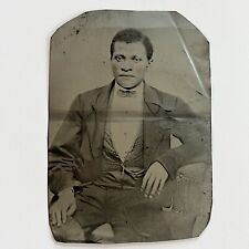 Antique Half Plate Tintype Photograph Handsome Young Black African American Man picture