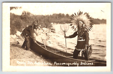 c1930s RPPC Passamaquoddy Indians Native Americans Fishing ME Antique Postcard picture