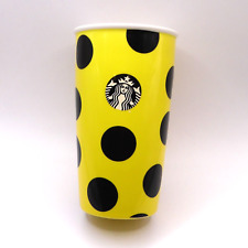 Starbucks 2015 Yellow With Black Polka Dots 12 Oz Ceramic Tumbler No Lid picture