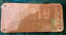 Original 1936 Iowa Special Metal License Plates Plate  12219 picture