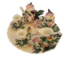 Vintage Miniature Resin Hummingbird Flower Tea Set w Plate picture