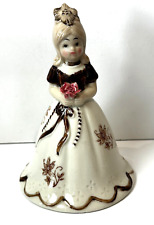 Vintage Porcelain Ceramic Girl Bell Figurine With Rose Beautiful Dress picture