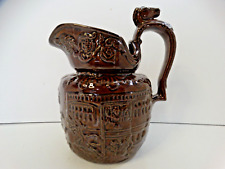 Rockingham Brown-Glazed Pitcher - Race Scene with Horse Head Handle Antique picture