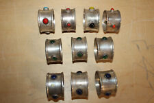10 pcs. ~ SILVERPLATE NAPKIN RINGS w/ INLAID STONES COLORFUL CABOCHONS INDIA ~ C picture