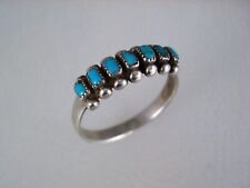 OLD ZUNI STERLING SILVER & 7 SQUARE TURQUOISE ROW RING size 9 picture