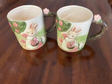 Vintage Set of 2 Takahashi Japan Ceramic Bunny's Picking Apple Scene 4