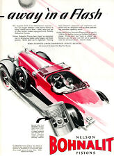 1928 Original Nelson Bohnalite Pistons Ad. Away In A Flash. Red Roadster. Lg Pg picture