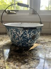 Vintage Blue & White Swirl Enamelware Bowl, Blue Agate picture