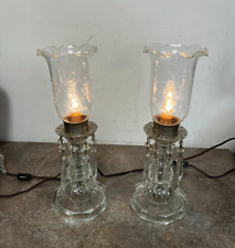Pair of Vintage Glass Boudoir Accent Lamps with Crystal Prisms picture