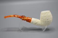 Ornate Bent Pipe  BLOCK MEERSCHAUM-NEW-HAND CARVED  Custom Case #885 picture