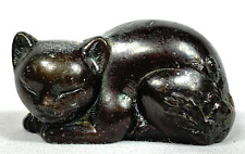 Sleeping Cat Metal Souvenir NIkko Japanese Statue Figurine Vintage & Peony picture