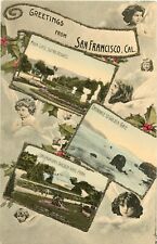 SAN FRANCISCO POSTCARD - GREETINGS FROM SAN FRANCISCO - ANGELS - GLITTER 1908 picture