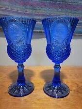 Fostoria for Avon Cobalt Blue Wine Water Goblets George and Martha Washington  picture