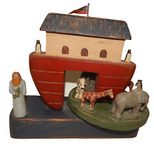 Wolf Creek Folk Art Carved Wood Noah's Ark with Animals Music Box picture