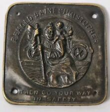 1920s St. Christopher Car Badge Brass Vintage Worn Classic Safety Dash Prayer picture