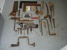 JOB LOT OLD VINTAGE WOODWORK CARPENTRY TOOLS SAWS PLANE SQUARES BRACE 31 ITEMS picture