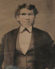 Old Vintage Antique Tintype Photo Young Man in Fine Fancy Suit Clothing Attire picture