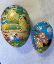 Nestler Paper Mache Eggs Lot Of  TWO Vintage Germany Easter Candy 6” & 4” picture