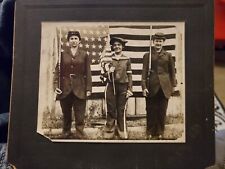 Antique Photo On Board Women In Uniform American Flag Patriotic Image picture