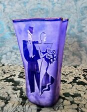 Art Deco Era Style Acid Etched Frosted and Polished Cobalt Blue w-Dancer's picture