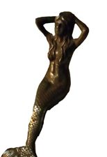 Vintage 12 in Cast Iron Nautical Sitting Mermaid Statue / Garden or Beach  House picture