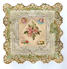 1896 Antique Greeting/Greeting Card, Multible Layers, Lace Die-Cut Cherubs picture