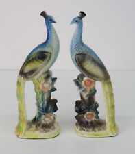 Vintage Mid Century MCM Lusterware Ceramic Peacock Figurines Hollywood Regency  picture