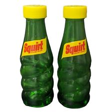 Vintage SQUIRT Soda Green Glass Bottle Salt & Pepper Shakers Yellow Lid Mexico picture