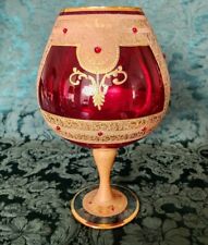 MOSER Huge Art Deco 1920's Art Glass Center Piece Red & Heavy 18K Gold Gilded picture